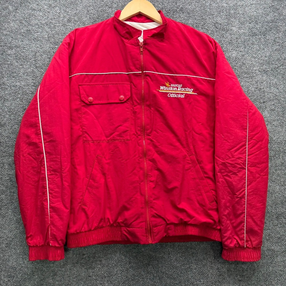 Vintage NASCAR Winston Track Jacket Men's Size L Red Full Zip Racing Official